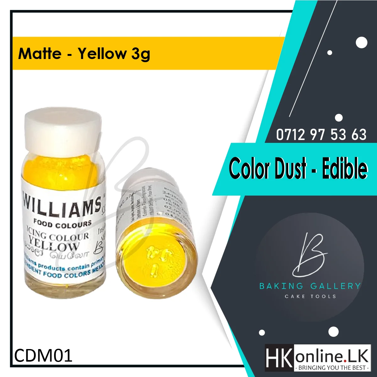 Williams Color Dust – Matte Yellow 3g (Edible)